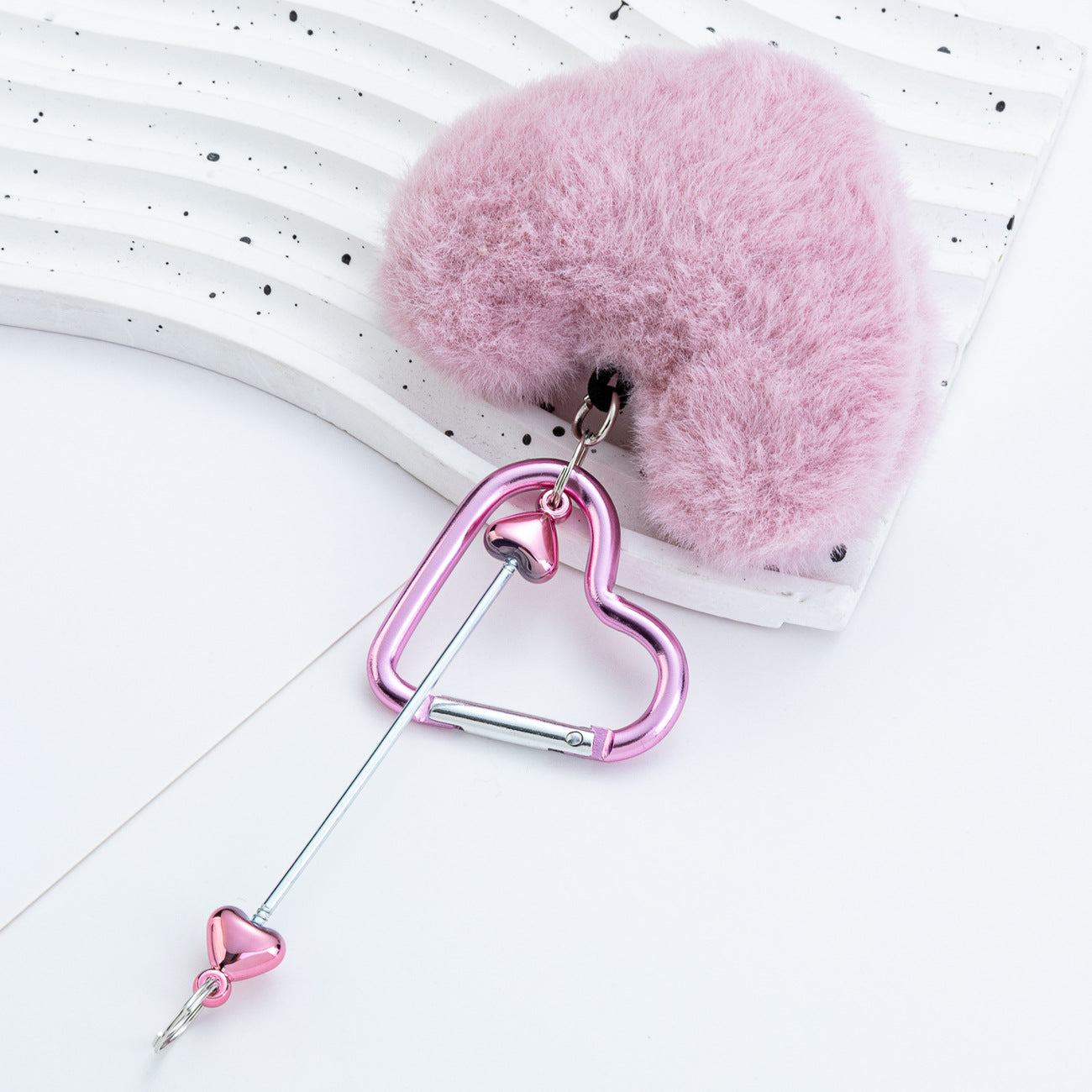 Wholesale New DIY beadable PomPom love mountaineering buckle plush keychains